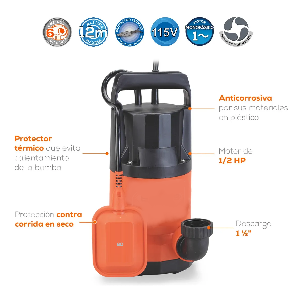 Motobomba Sumergible Doméstica Con Motor Monofásico 