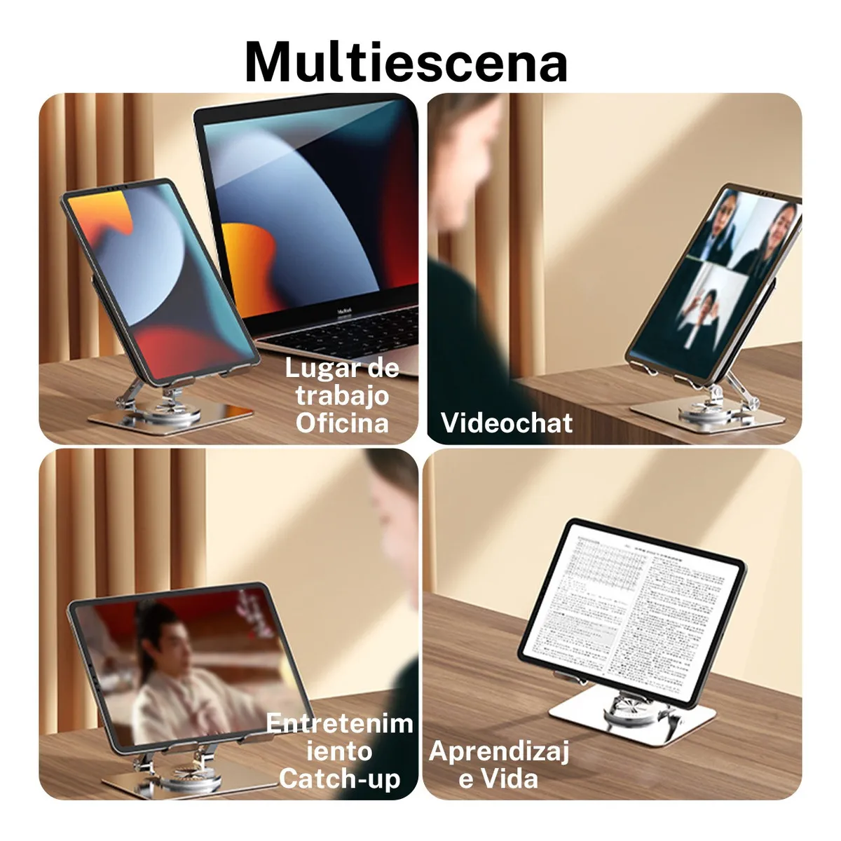 Soporte Base Metal Ajustable Plegable Teléfono Tablet Color Negro