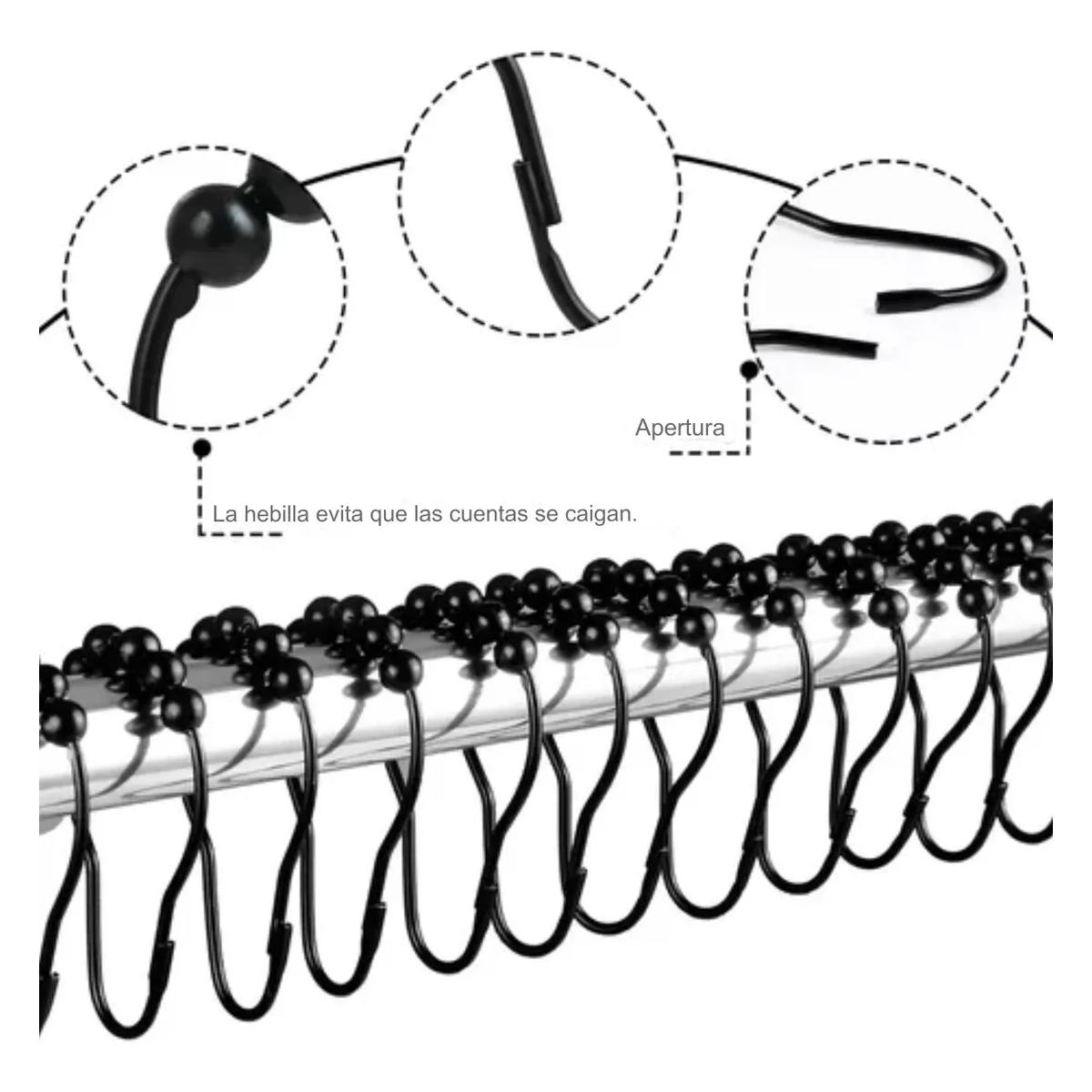 Kit De 30 Ganchos Metálicos Negros Para Cortinas De Baño