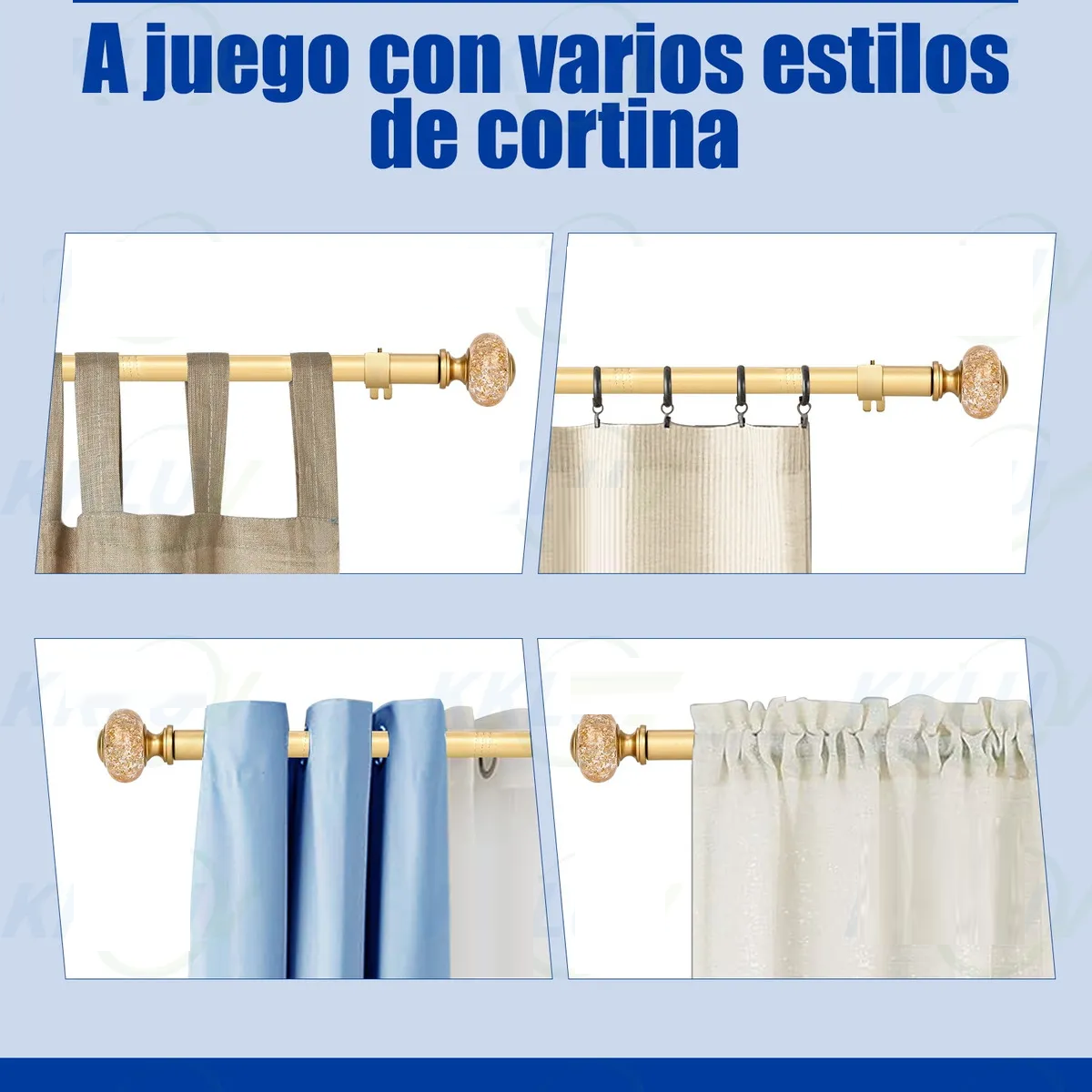 Cortineros De Metal Barra De Cortina Ajustable De 80 A 235cm Cristal Negro