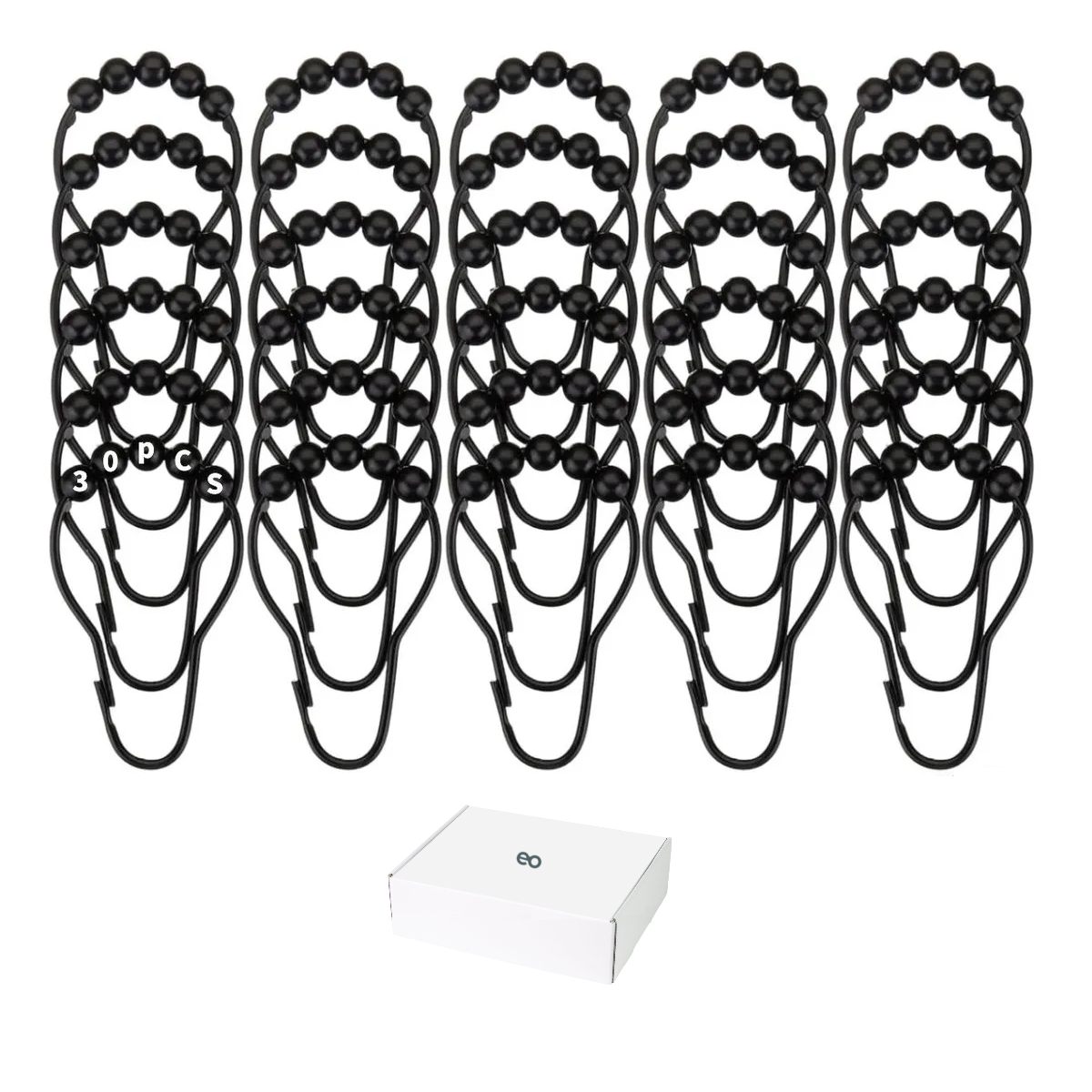 Kit De 30 Ganchos Metálicos Negros Para Cortinas De Baño