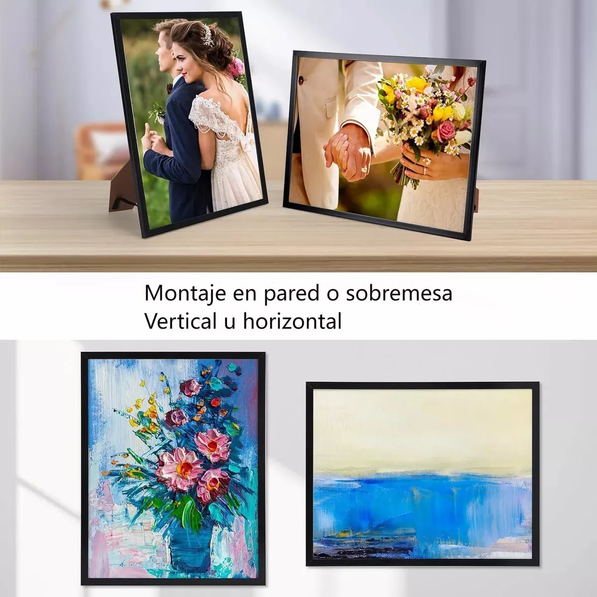 Juego De 5 Marcos De Fotos De Cristal Tamaño(11*14) Color Negro