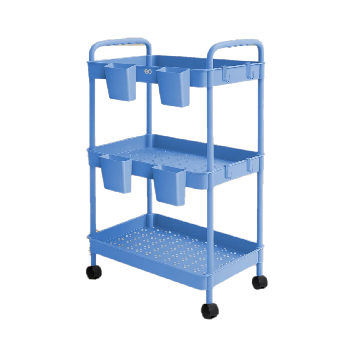 Carrito Organizador Multiusos 3 Niveles 4 Cestos Y Ganchos Azul