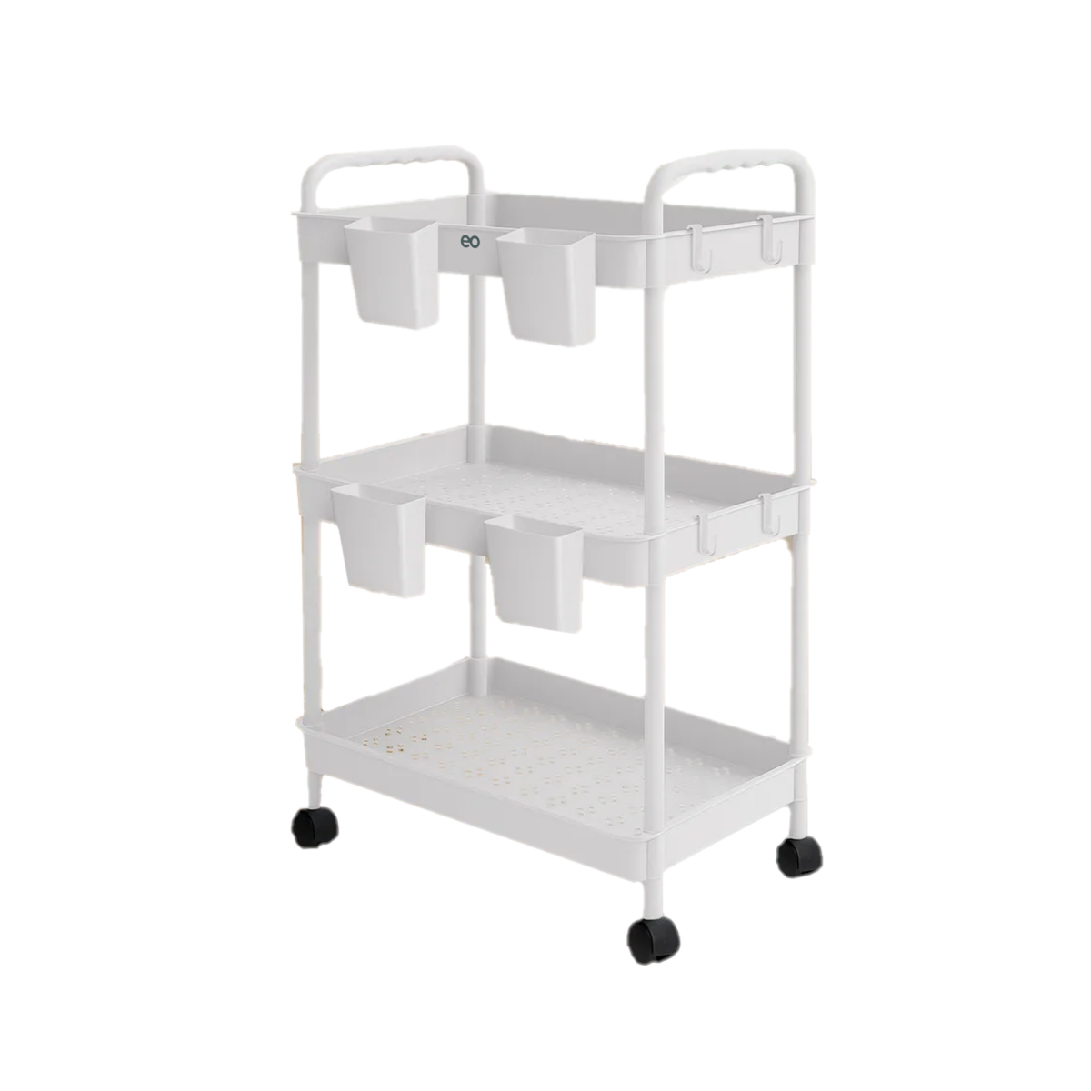Carrito Organizador Multiusos 3 Niveles 4 Cestos Y Ganchos Blanco