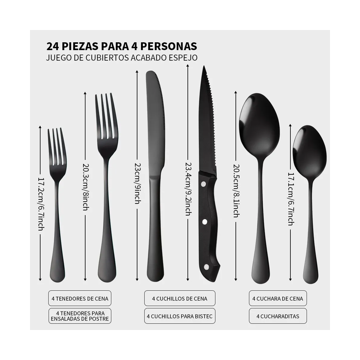Juego De Cubiertos De Acero Inoxidable Color Negro