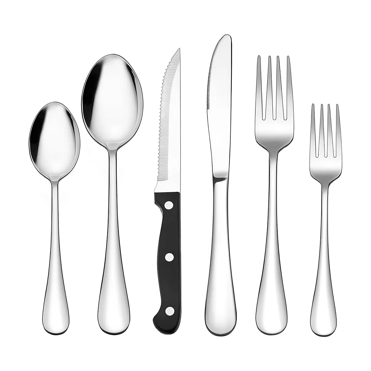 Juego De Cubiertos Modernos 48 Pz Acero Inoxidable Duraderos Color Plateado