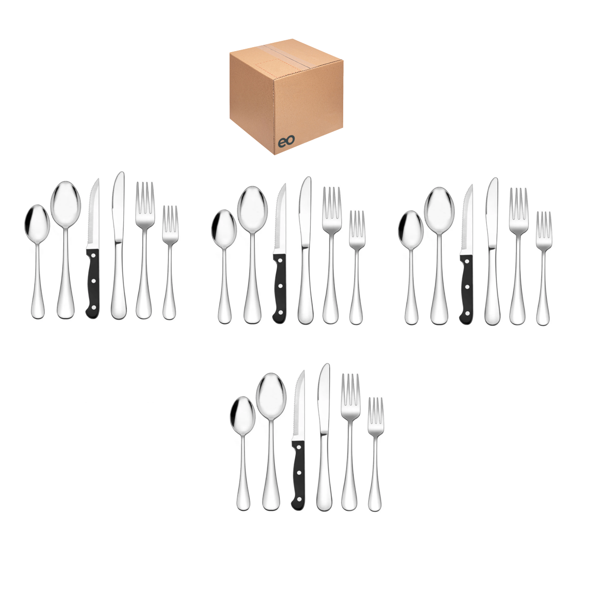 Juego De Cubiertos Modernos 48 Pz Acero Inoxidable Duraderos Color Plateado