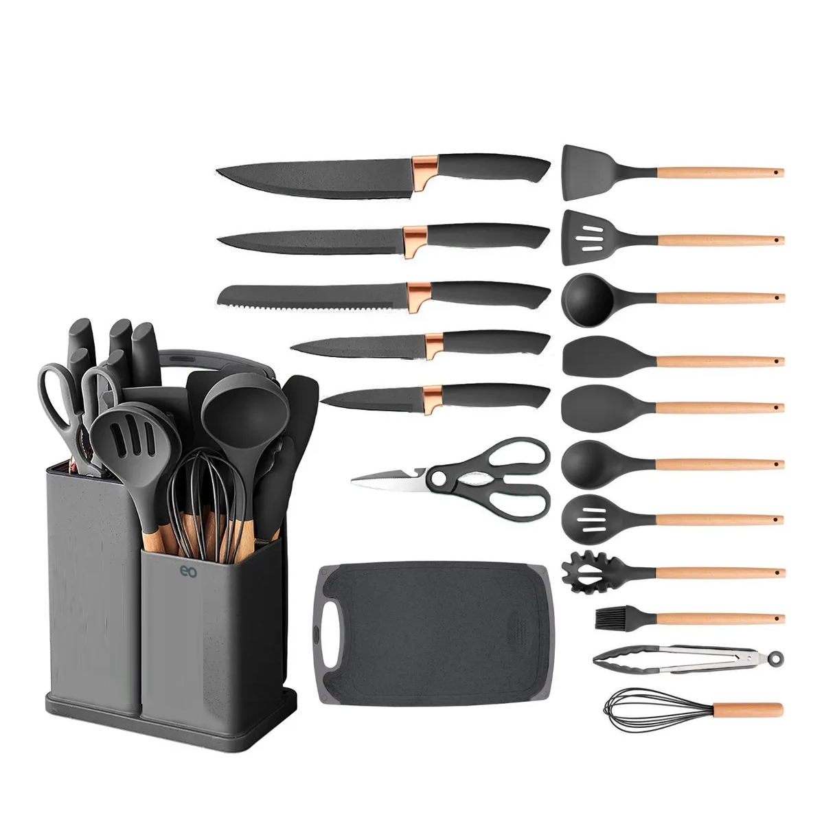 Utensilios De Cocina Silicona Juego De Cuchillo 19 Set Color Gris