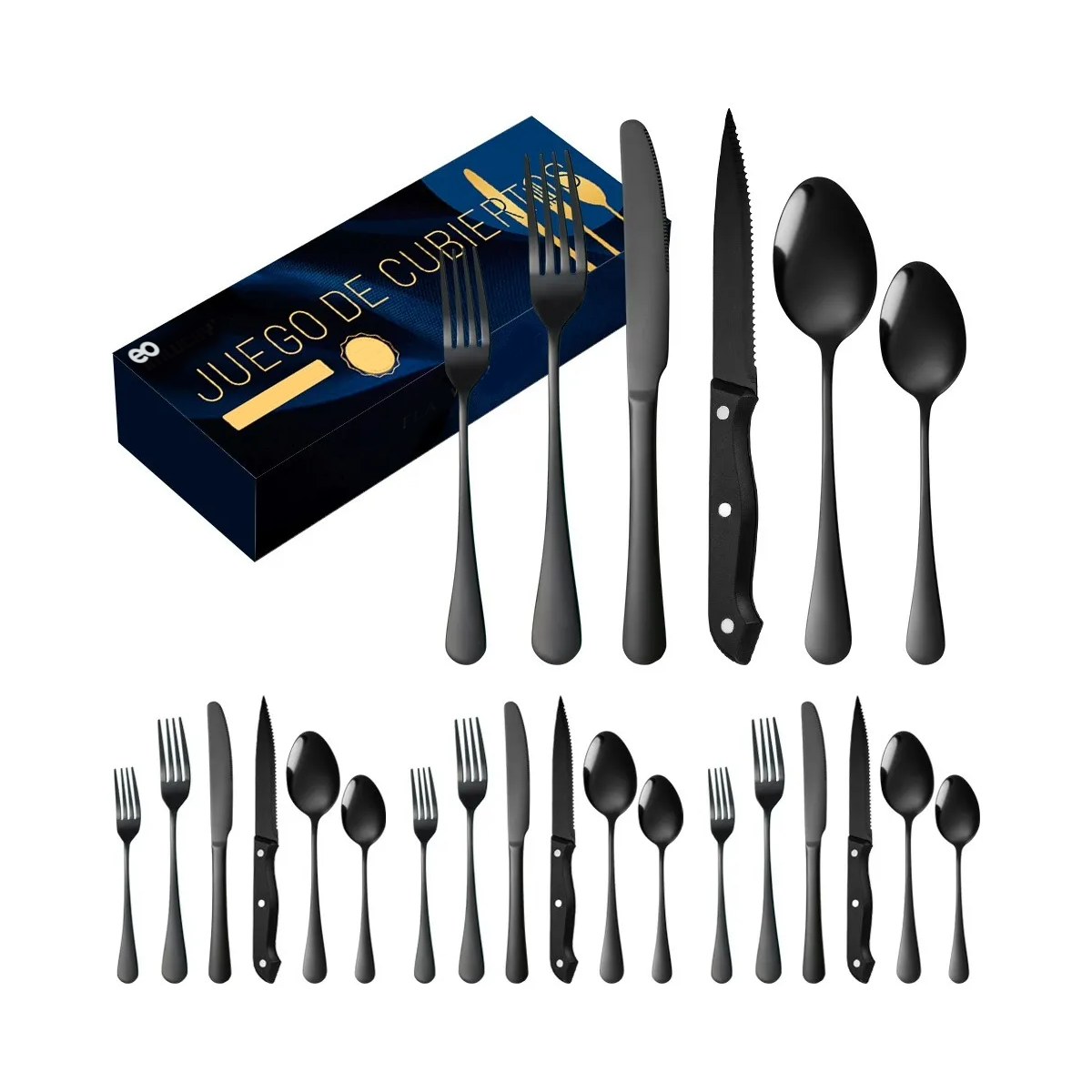 Juego De Cubiertos De Acero Inoxidable Color Negro