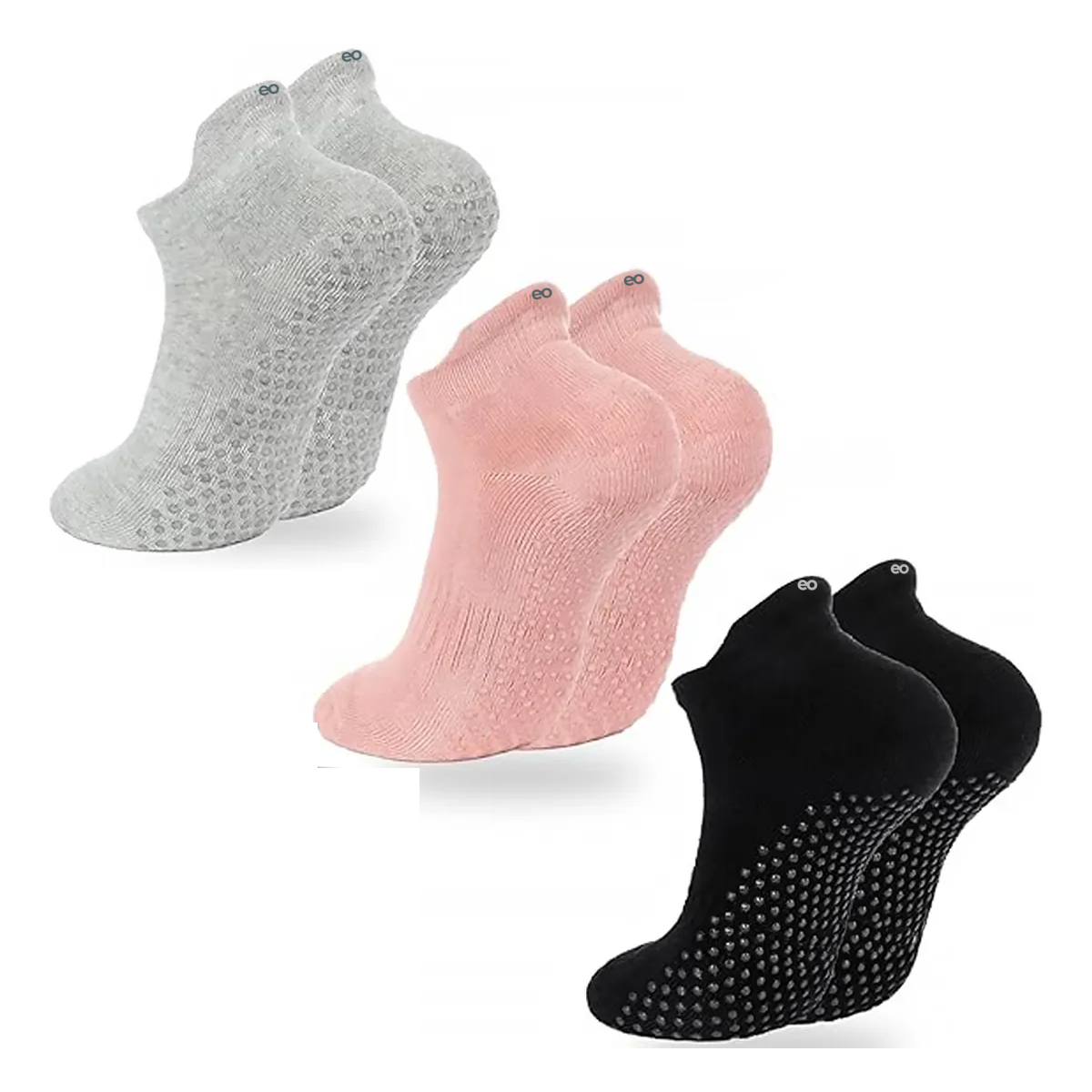 3 Par Calcetines Deportivos Acolchados Antiampollas Pilates Rosa Gris Negro