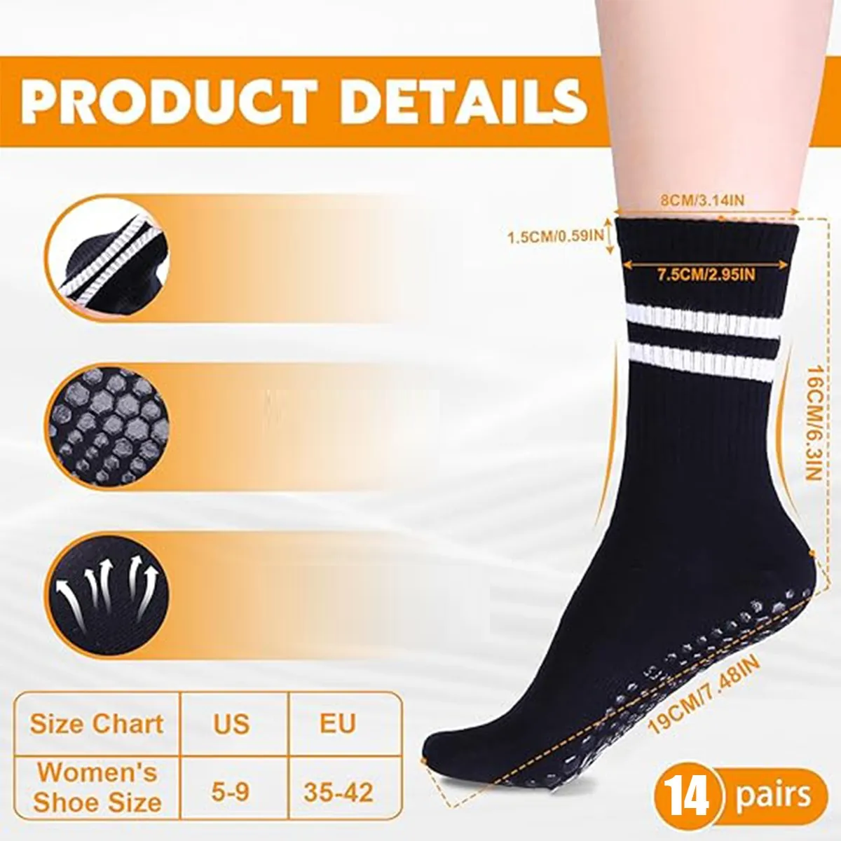 14 Par Calcetines Para Yoga Calcetas Pilates Para Mujer CombInacion B