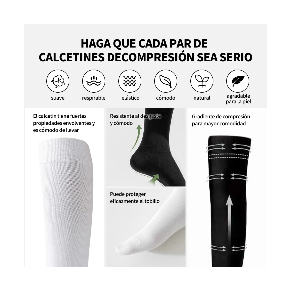 12par Medias Calcetines De Compresión Varices Negro blanco marrón color piel Talla L/XL