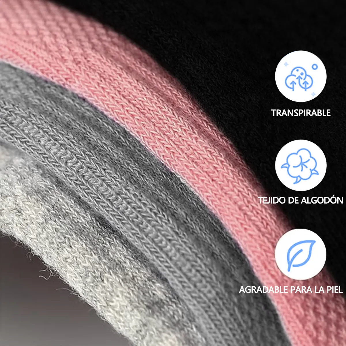 3 Par Calcetines Deportivos Acolchados Antiampollas Pilates Rosa Gris Negro