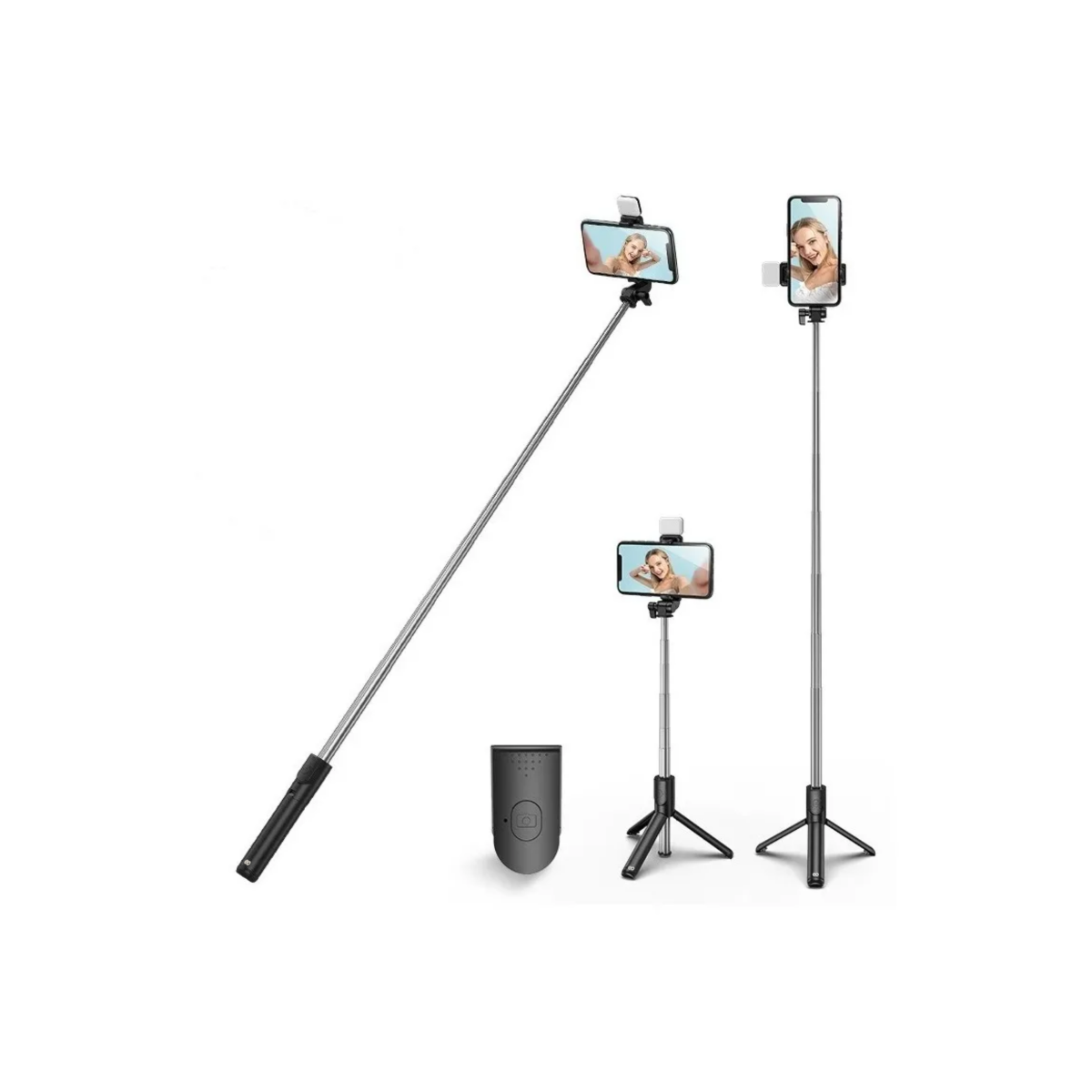 Bastón Selfie Trípode Con Luz Y Mando A Distancia Bluetooth Negro