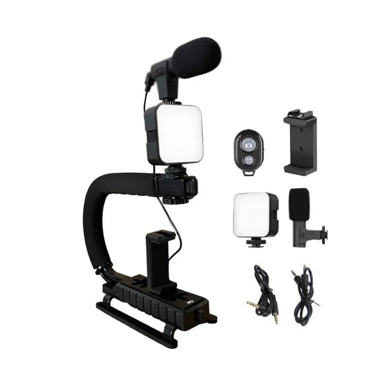 Estabilizador Para Cámara Y Celular Con Luz, Control Y Mic. Color Negro