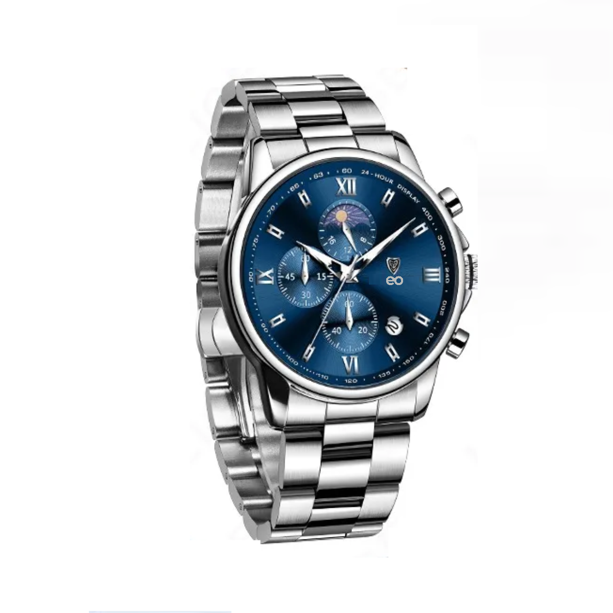 Reloj Pulsera Hombre Impermeable Relojes Cuarzo Acero Fecha Plateado/Azul