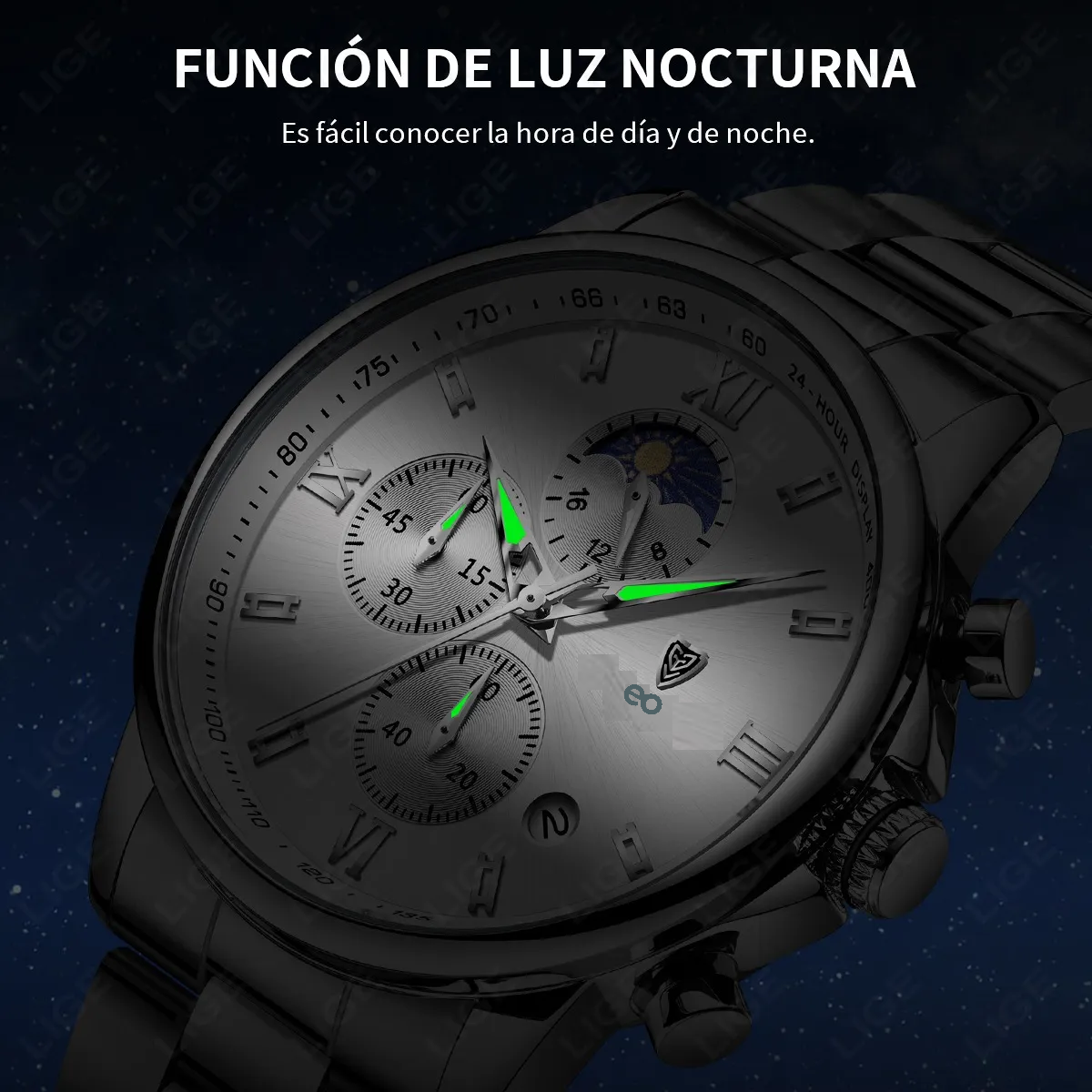 Reloj Pulsera Hombre Impermeable Relojes Cuarzo Acero Fecha Plateado/Blanco