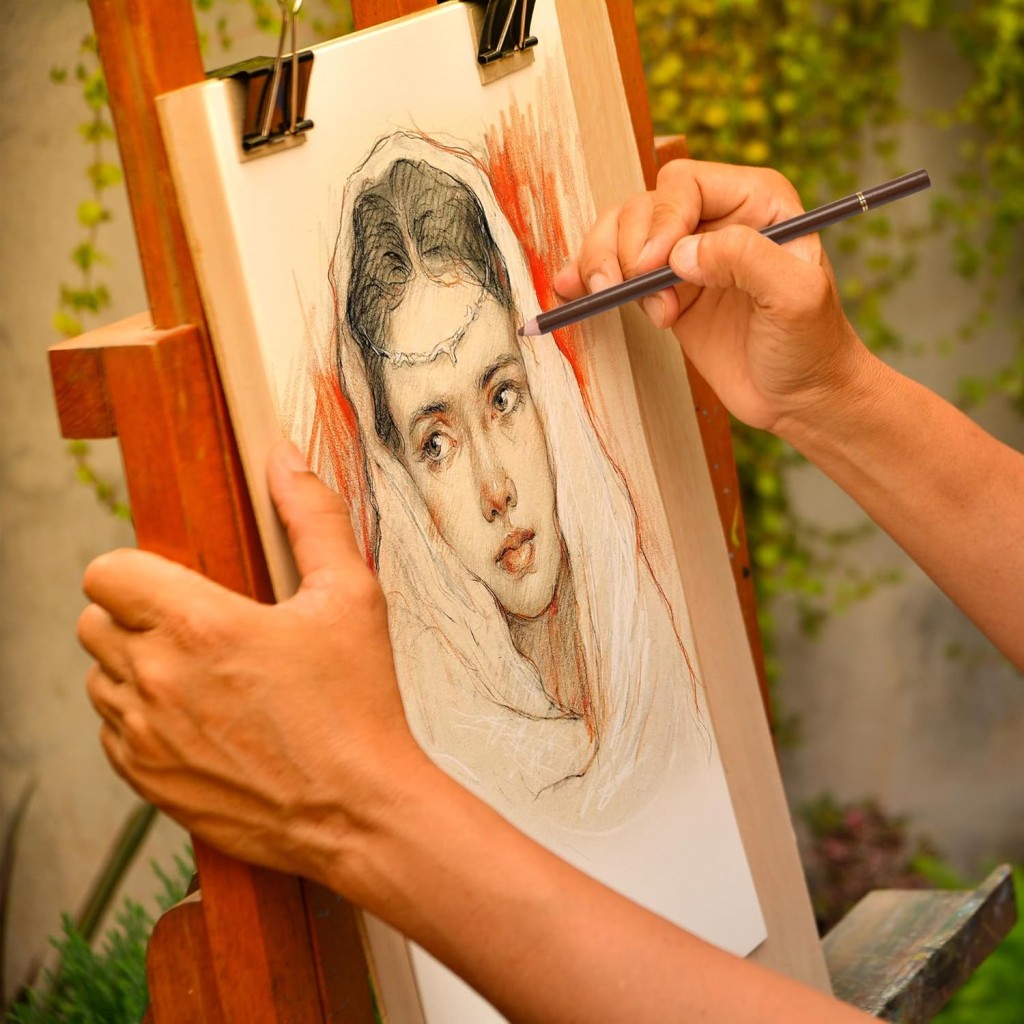 KALOUR Pro Set 12 lápices de carbón Blanco, Negro y Color Para Boceto, Sombreado y Retrato