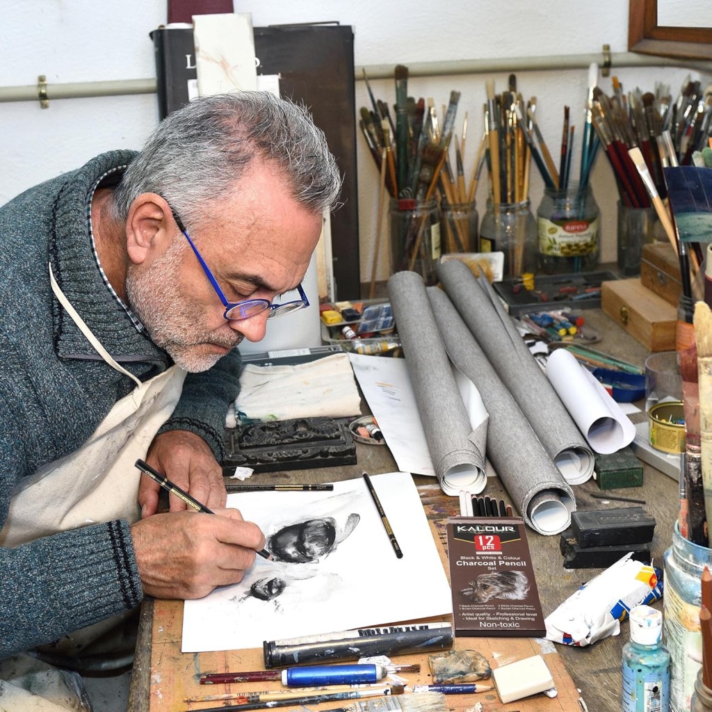 KALOUR Pro Set 12 lápices de carbón Blanco, Negro y Color Para Boceto, Sombreado y Retrato