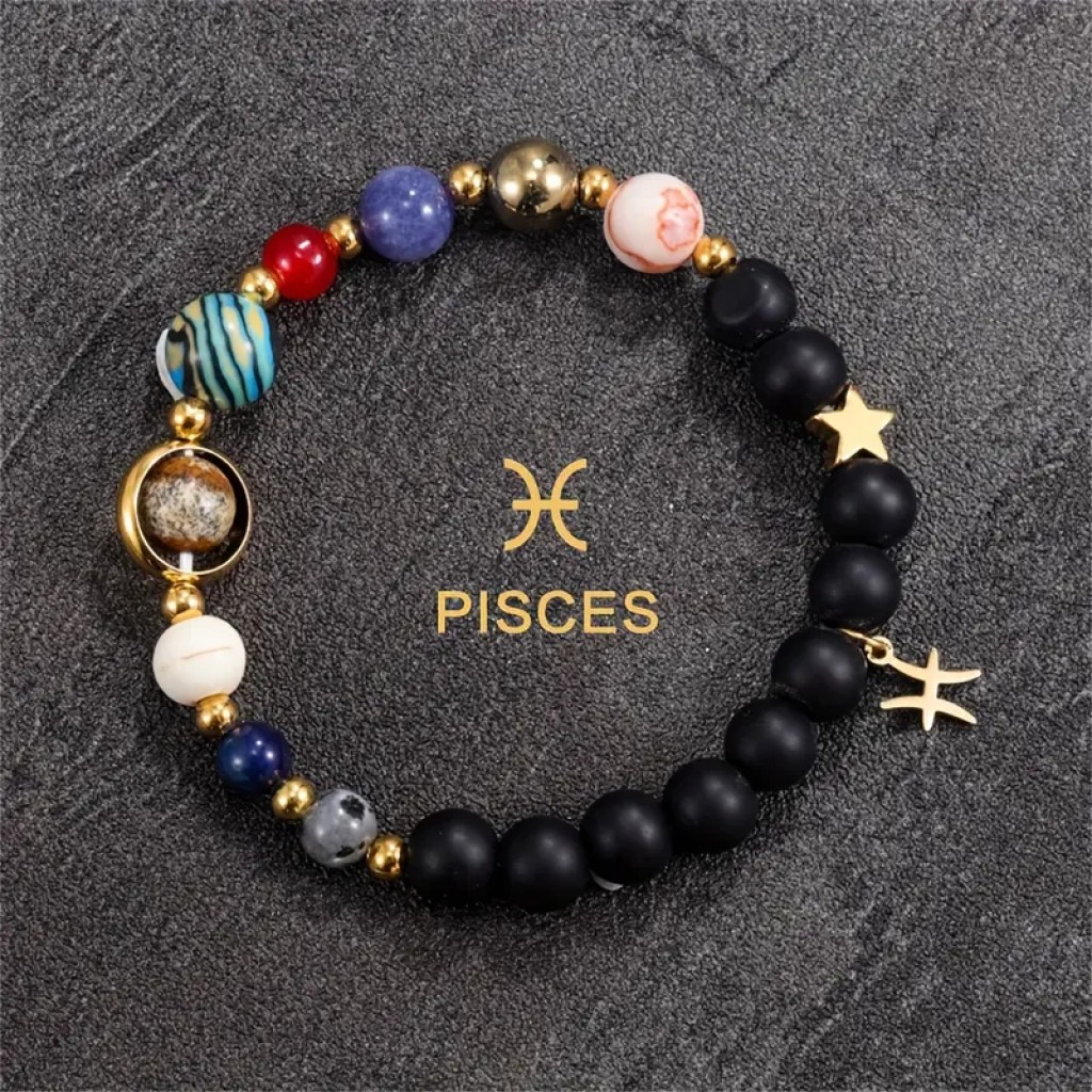 Pulsera Zodiaco de Piedras Naturales, Amuleto Astrológico con Energía Cósmica, Intuición y Conexión Espiritual