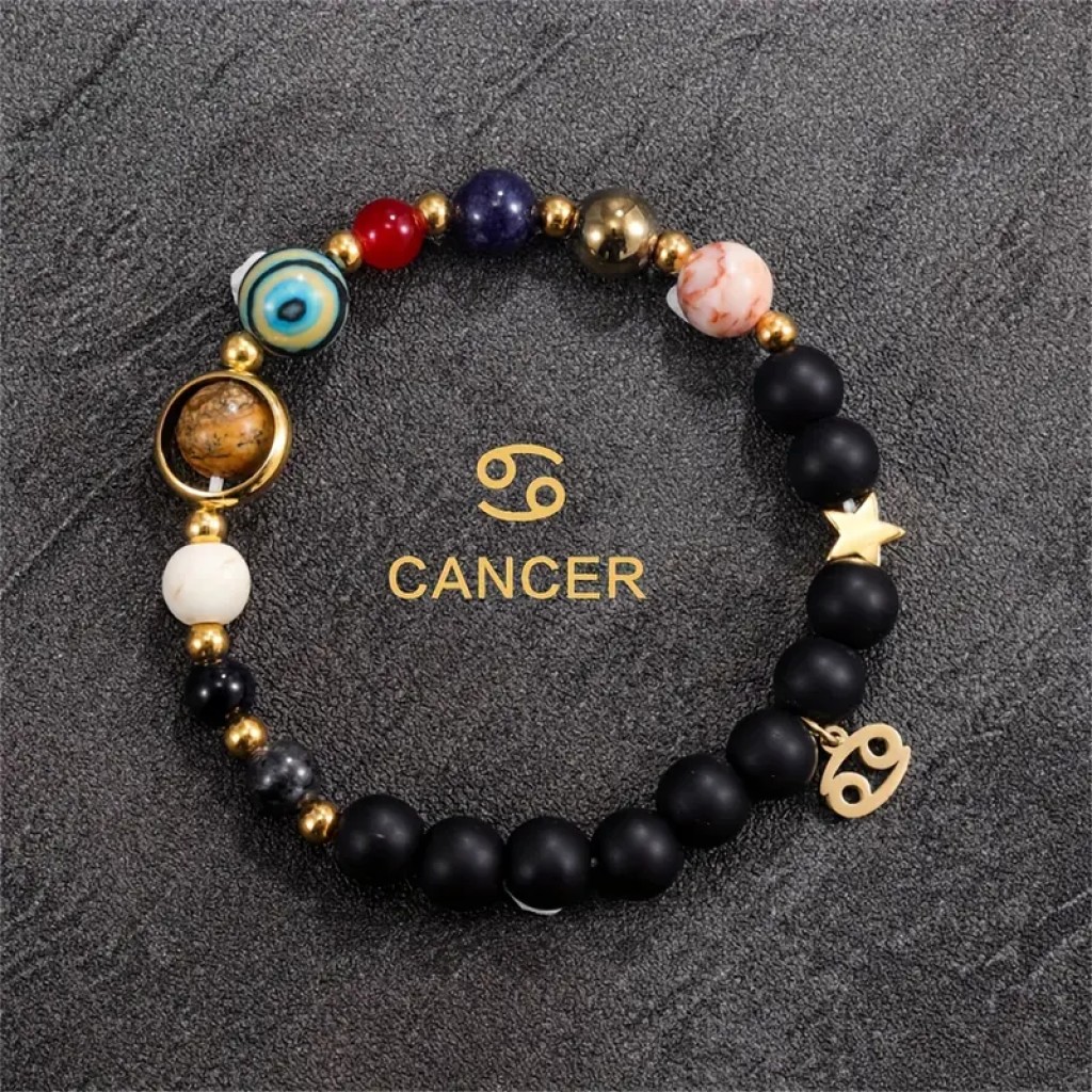 Pulsera Zodiaco de Piedras Naturales, Amuleto Astrológico con Energía Cósmica, Intuición y Conexión Espiritual