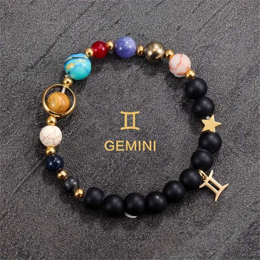 Pulsera Zodiaco de Piedras Naturales, Amuleto Astrológico con Energía Cósmica, Intuición y Conexión Espiritual