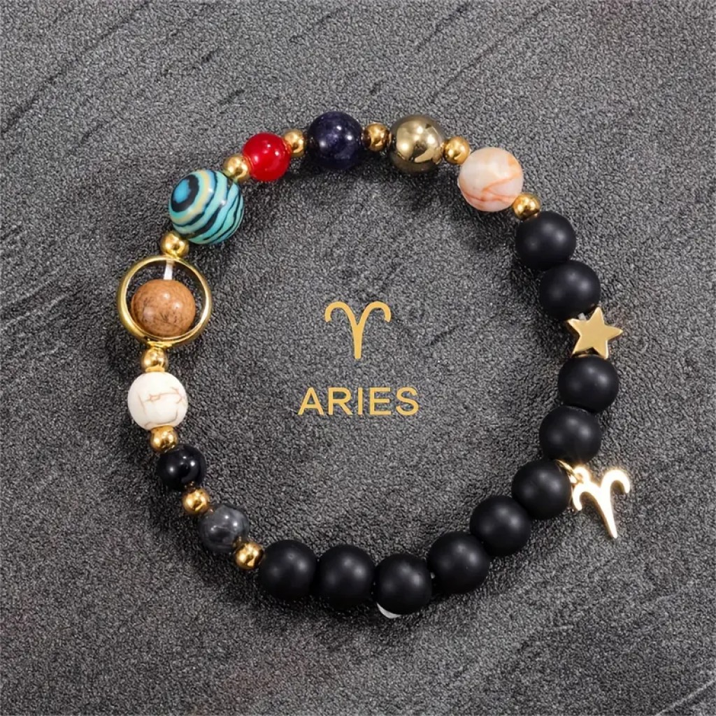 Pulsera Zodiaco de Piedras Naturales, Amuleto Astrológico con Energía Cósmica, Intuición y Conexión Espiritual