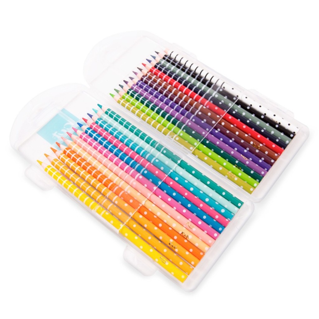 Lápices de Colores Kiut 24 Piezas Punta Gruesa 4 mm Madera Resistente Colores Vivos con Estuche