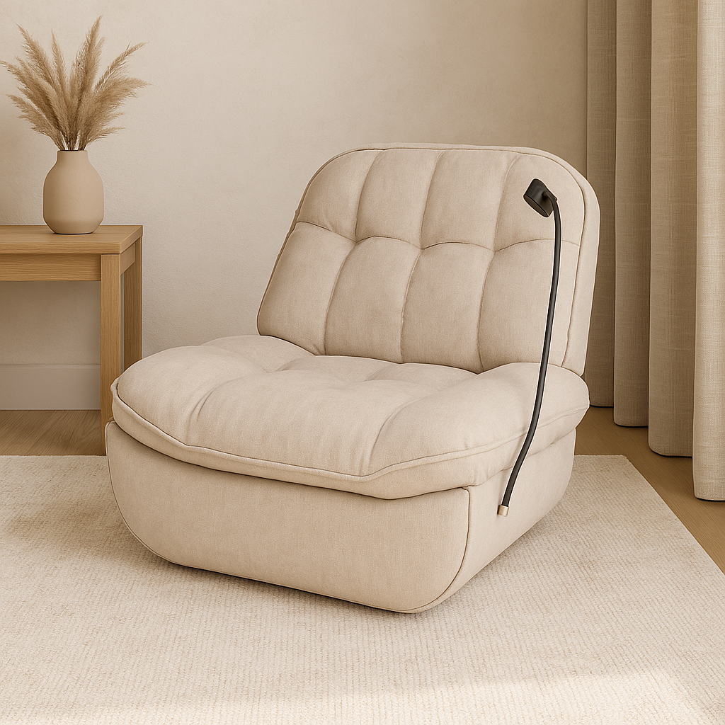 Sillon Mecedora  Reclinable Giratorio 360° con Porta Celular y Respaldo Acolchado de Alta Densidad Comodo Junior Beige