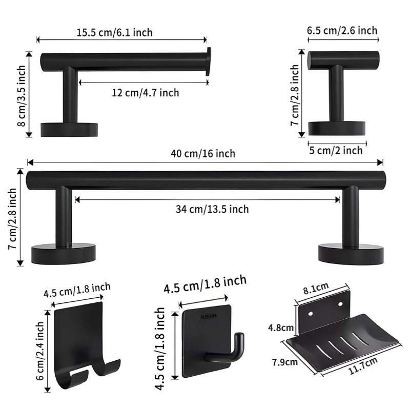 Juego De Accesorios De Baño Completo 304 Inoxidable 9pzs