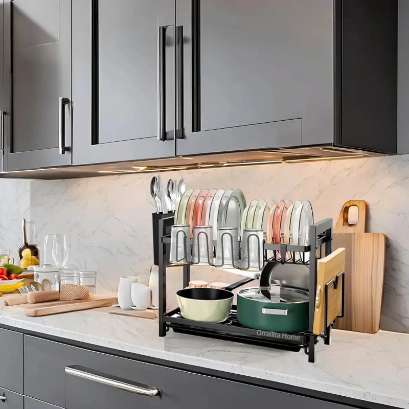 Escurridor De Platos De 2 Niveles Con Bandejas De Extraíbles