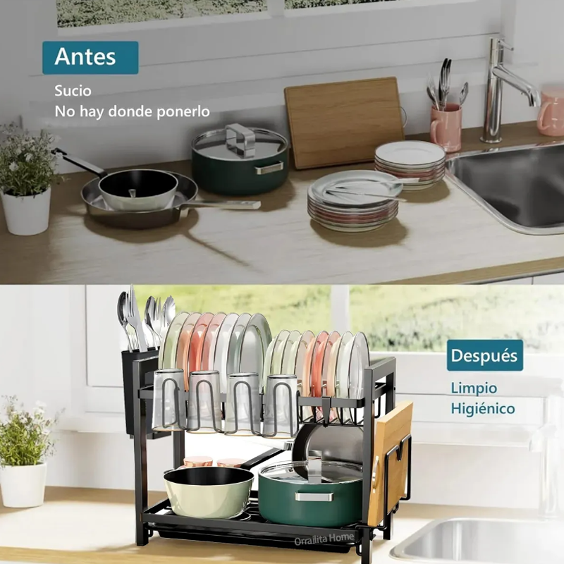 Escurridor De Platos De 2 Niveles Con Bandejas De Extraíbles