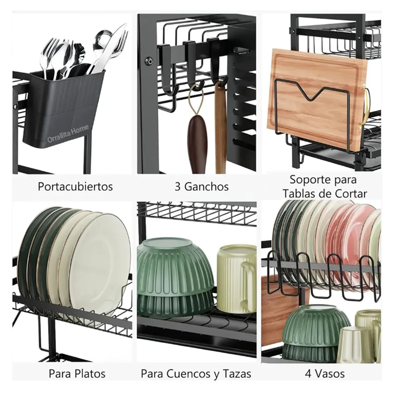 Escurridor De Platos De 2 Niveles Con Bandejas De Extraíbles