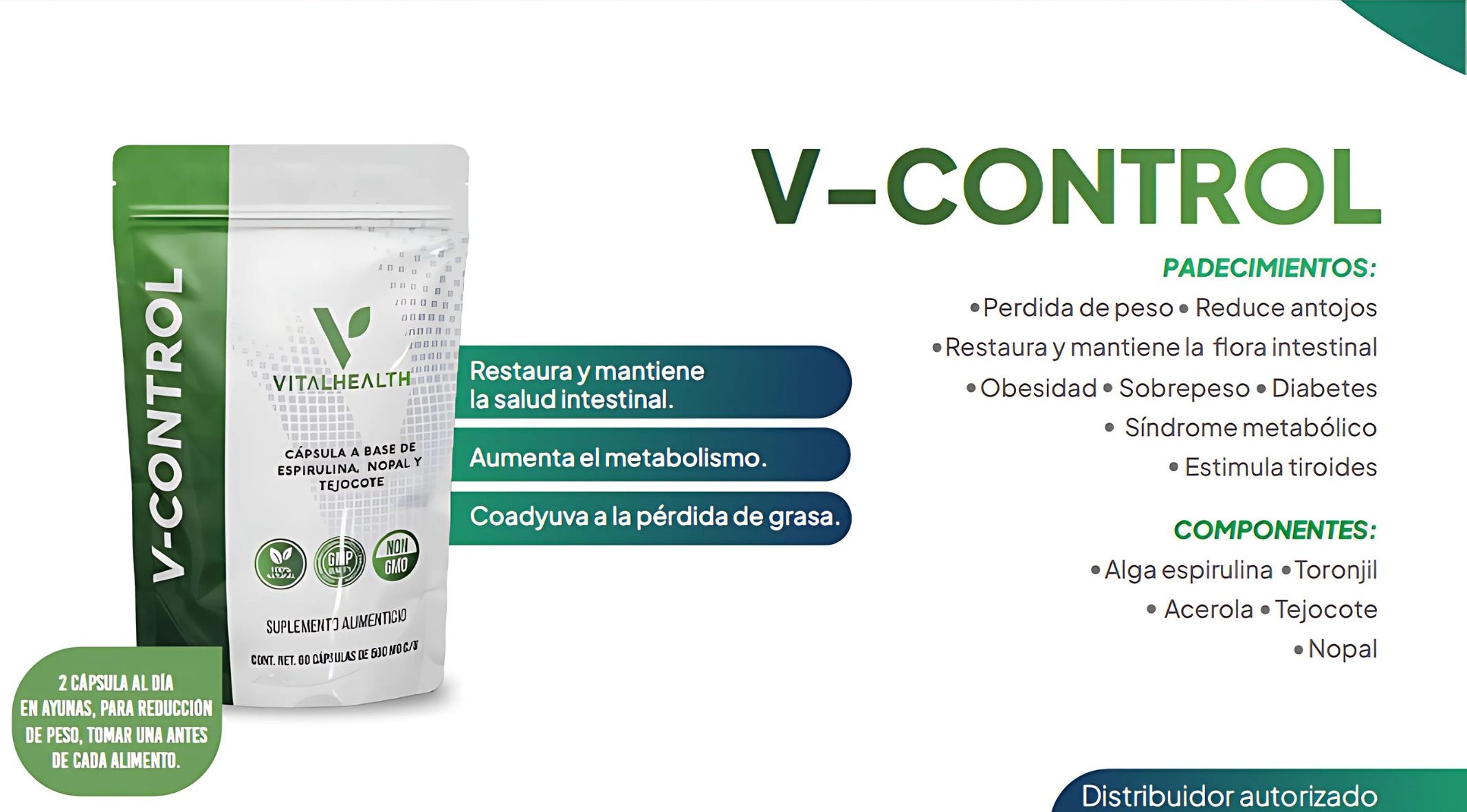 V-Control VitalHealth 60 Cápsulas | Suplemento Natural para Control de Peso  Metabolismo y Energía | Fórmula PremiumExtra