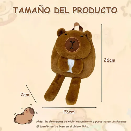 Mochila Bolsa Escolar Infantil de Capibara Peluche de Felpa para Niños Preescolar Kinder Primaria Baja Multifuncional