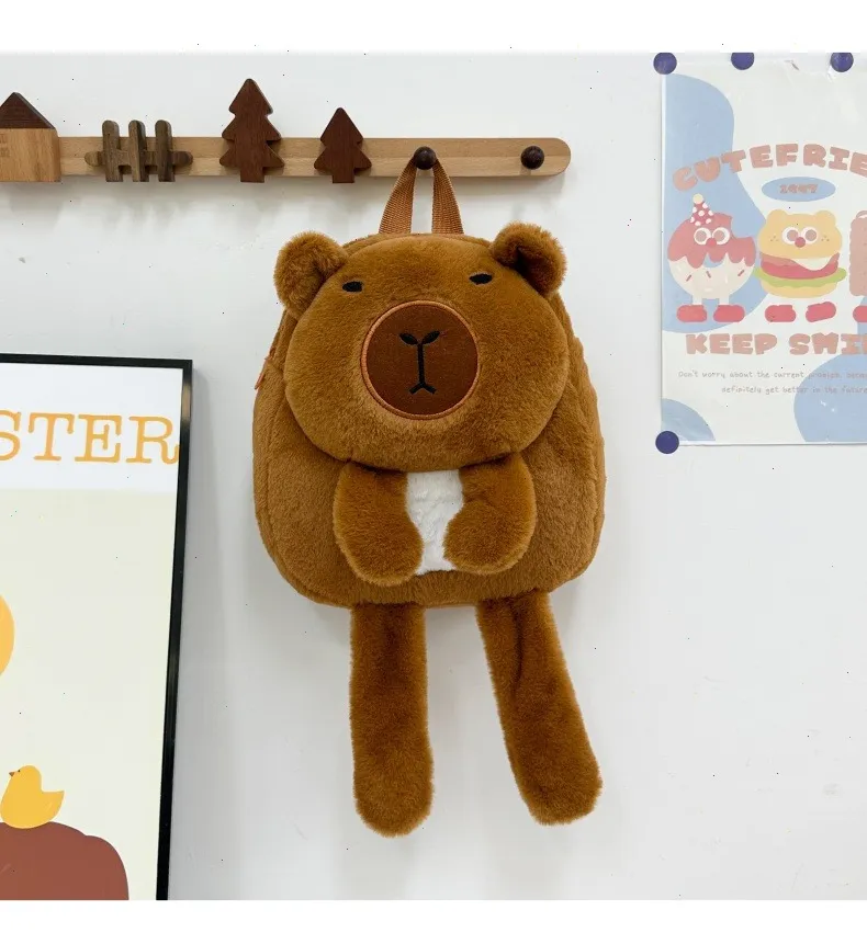 Mochila Bolsa Escolar Infantil de Capibara Peluche de Felpa para Niños Preescolar Kinder Primaria Baja Multifuncional