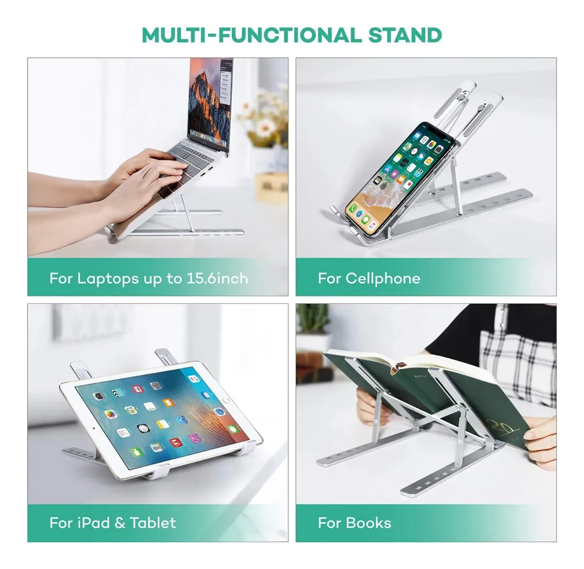 Base Soporte para Laptop Computadora Portatil Plegable Ajustable y Ergonomica Color Gris Plata