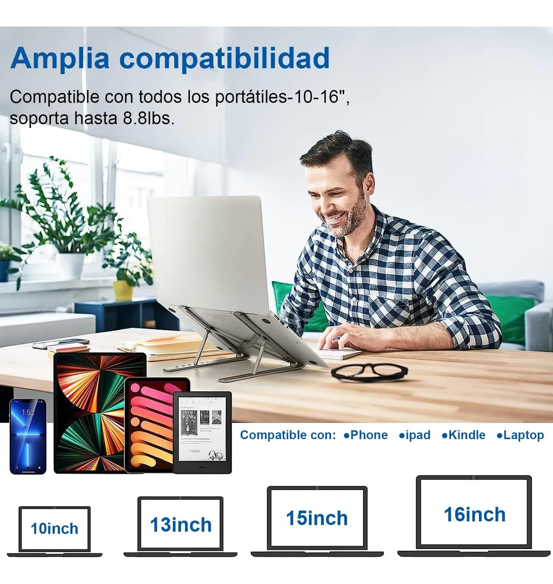 Base Soporte para Laptop Computadora Portatil Plegable Ajustable y Ergonomica Color Negro