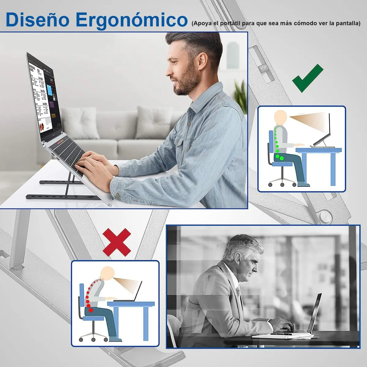 Base Soporte para Laptop Computadora Portatil Plegable Ajustable y Ergonomica Color Negro