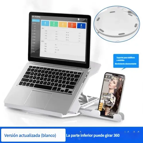 Base Soporte para Laptop Computadora y Telefono Celular Portatil Plegable Ajustable y Ergonomica Color Blanco