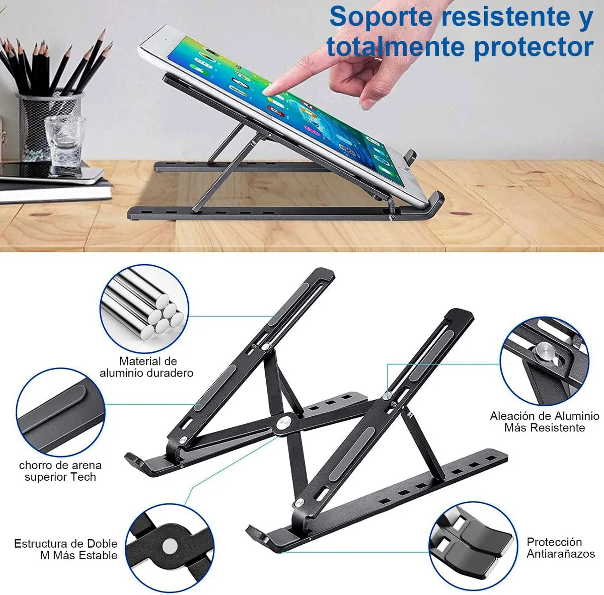 Base Soporte para Laptop Computadora Portatil Plegable Ajustable y Ergonomica Color Negro