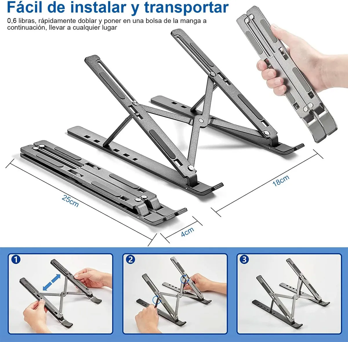 Base Soporte para Laptop Computadora Portatil Plegable Ajustable y Ergonomica Color Negro