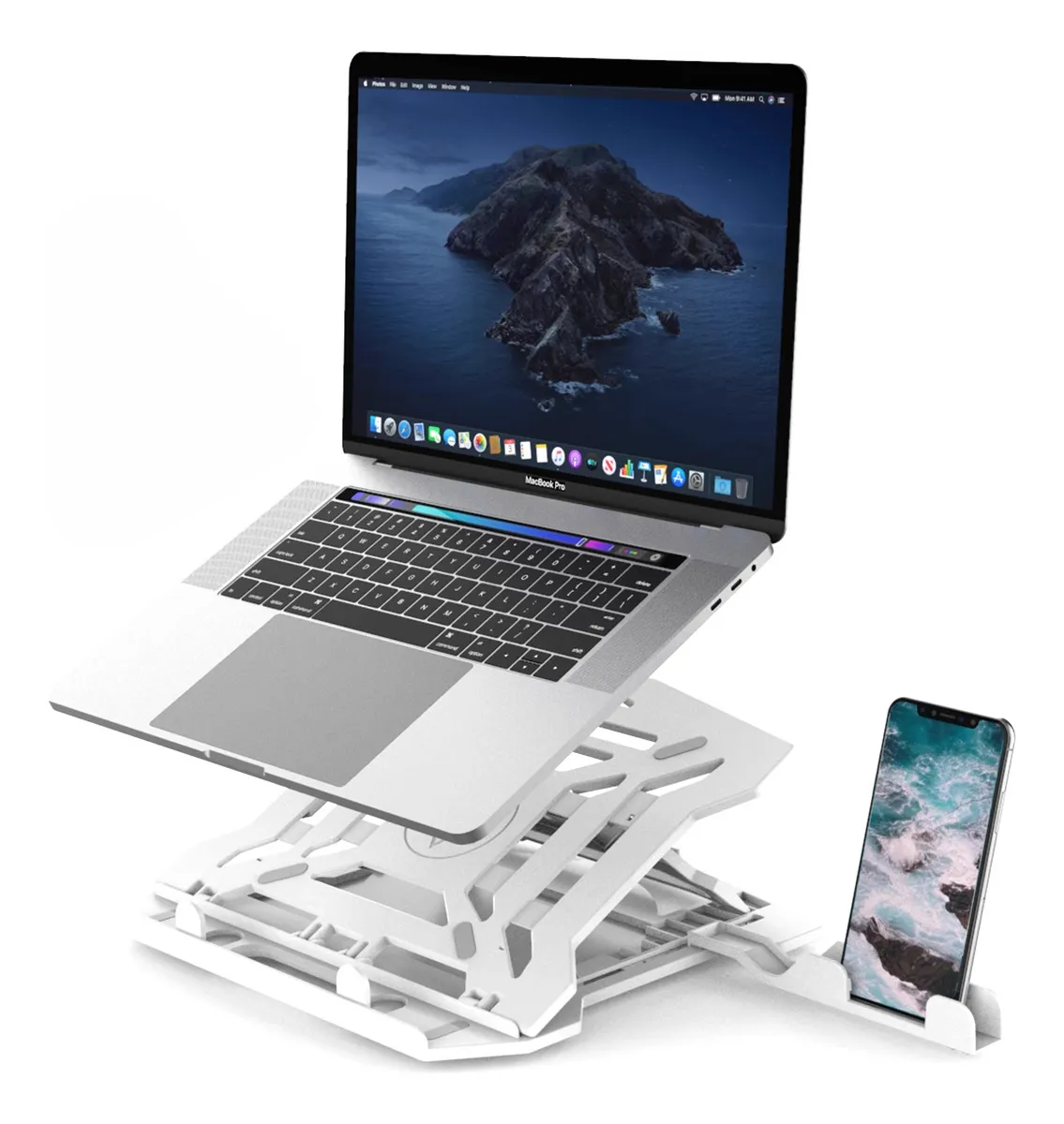 Base Soporte para Laptop Computadora y Telefono Celular Portatil Plegable Ajustable y Ergonomica Color Blanco