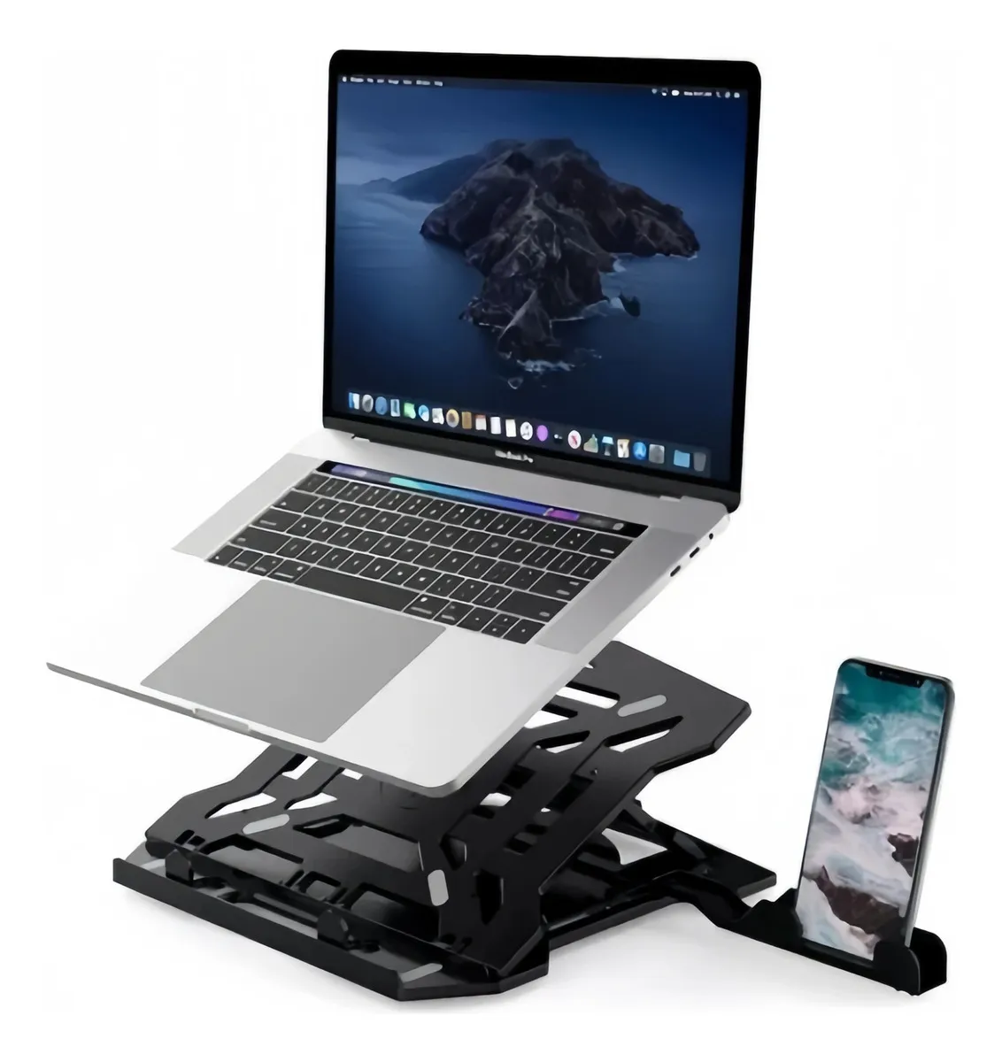Base Soporte para Laptop Computadora y Telefono Celular Portatil Plegable Ajustable y Ergonomica Color Negro