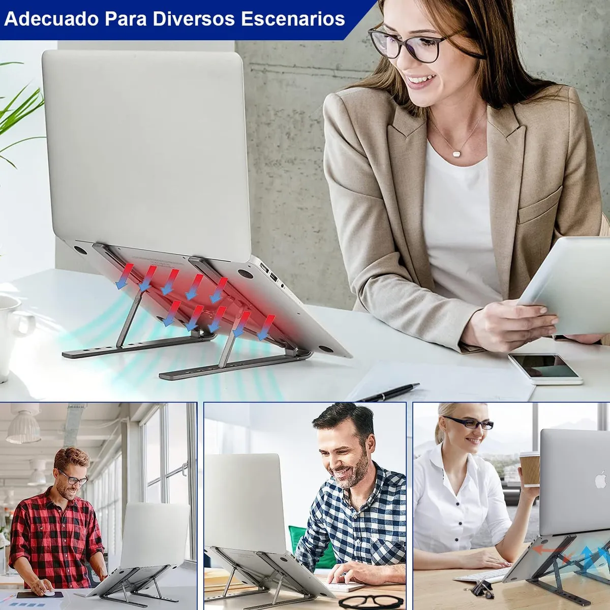 Base Soporte para Laptop Computadora Portatil Plegable Ajustable y Ergonomica Color Negro