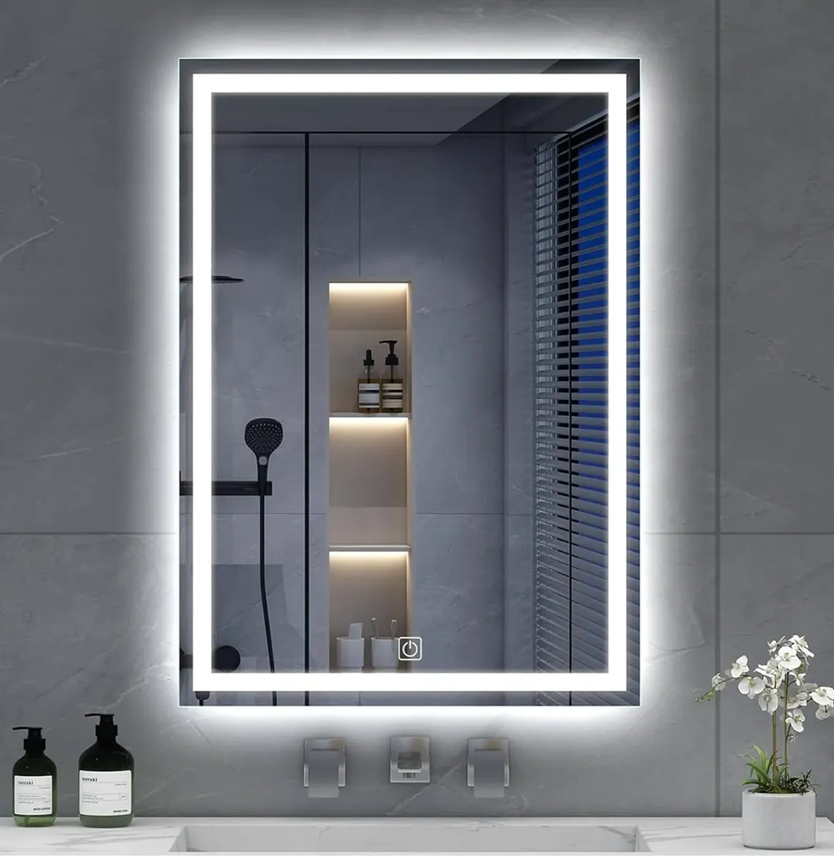 Espejo Rectangular para Baño de Pared con Luz LED Tactil Antivaho e Iluminacion Regulable de 52 cm x 37 cm