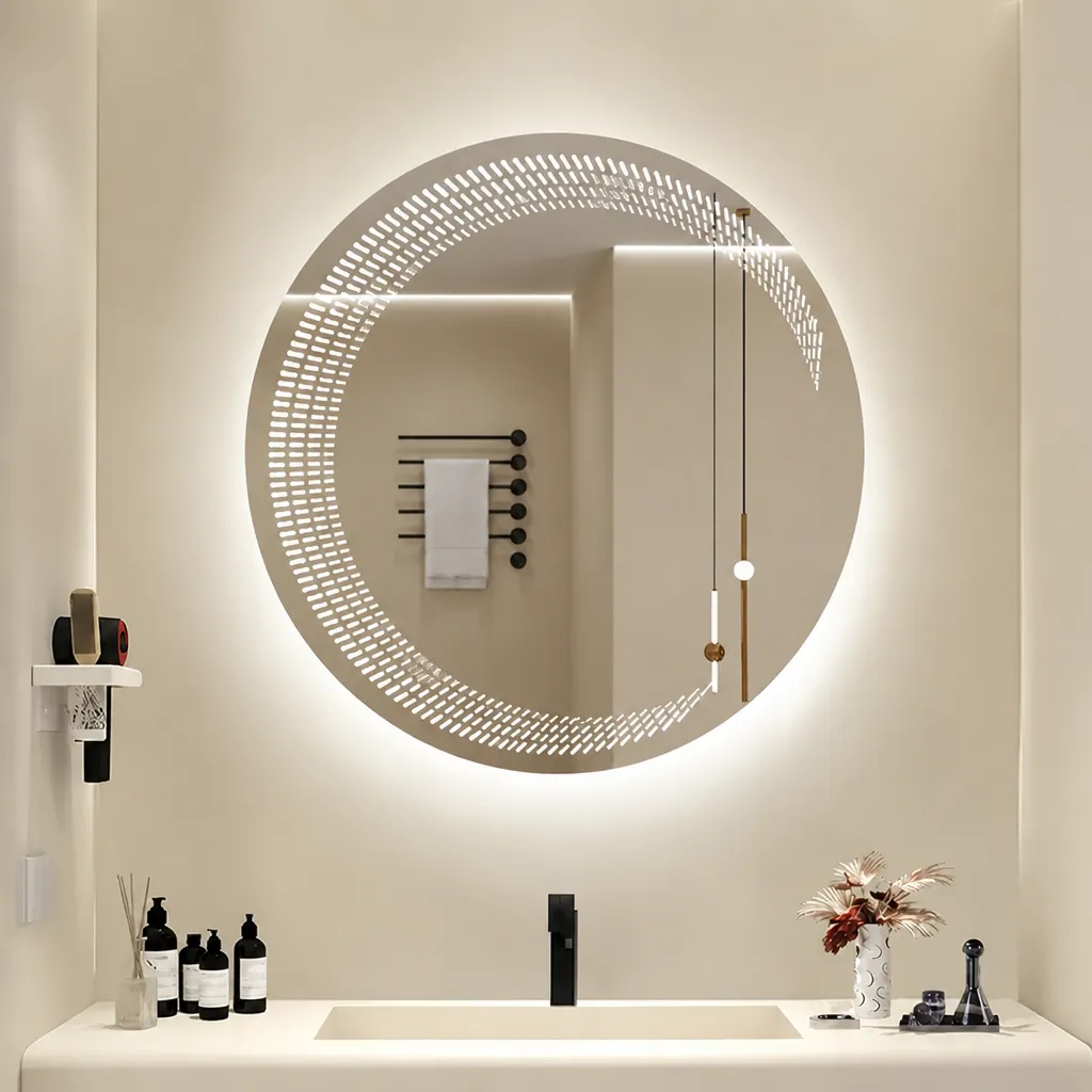 Espejo Circular Luna 3D para Baño de Pared con Luz LED Tactil Antivaho e Iluminacion Regulable de 40 cm x 40 cm