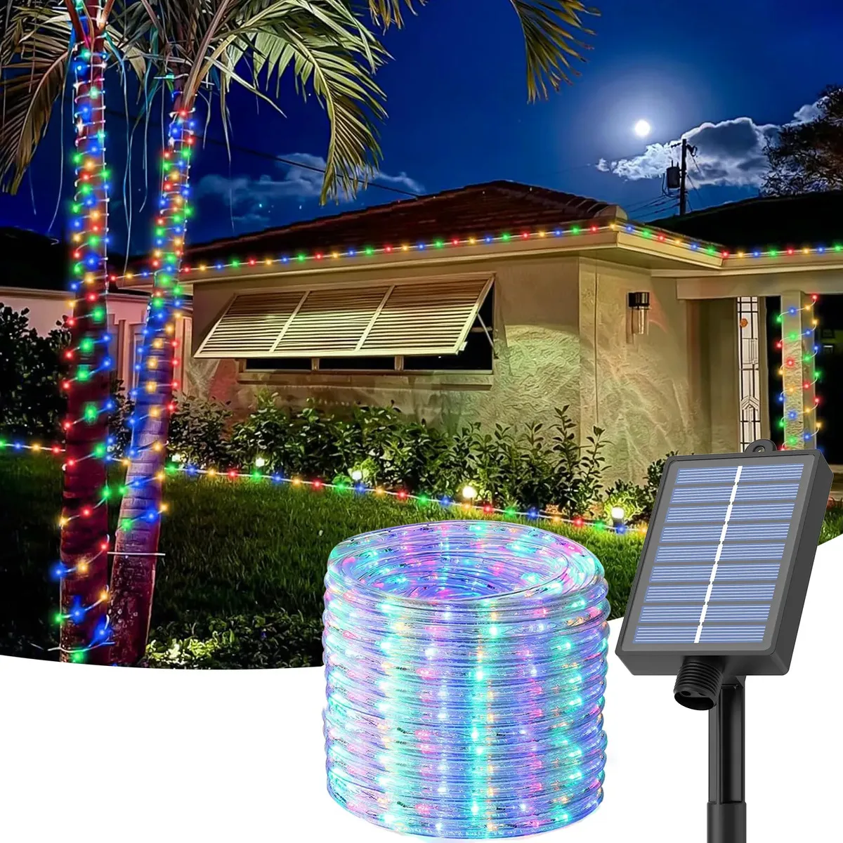 Serie de Luces para Navidad Solares color Beige Multicolor de 22 m con 8 Modos Tipo Manguera Decoracion Navideña