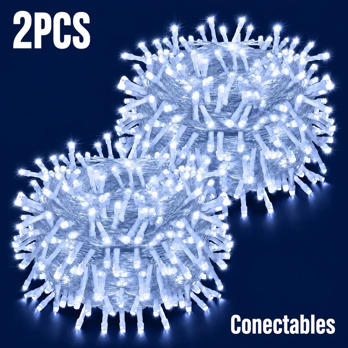 Serie de Luces para Navidad Paquete 2 pzs color Blanco Frio de 10 m con 200 LED de 8 Modos Decoracion Navideña