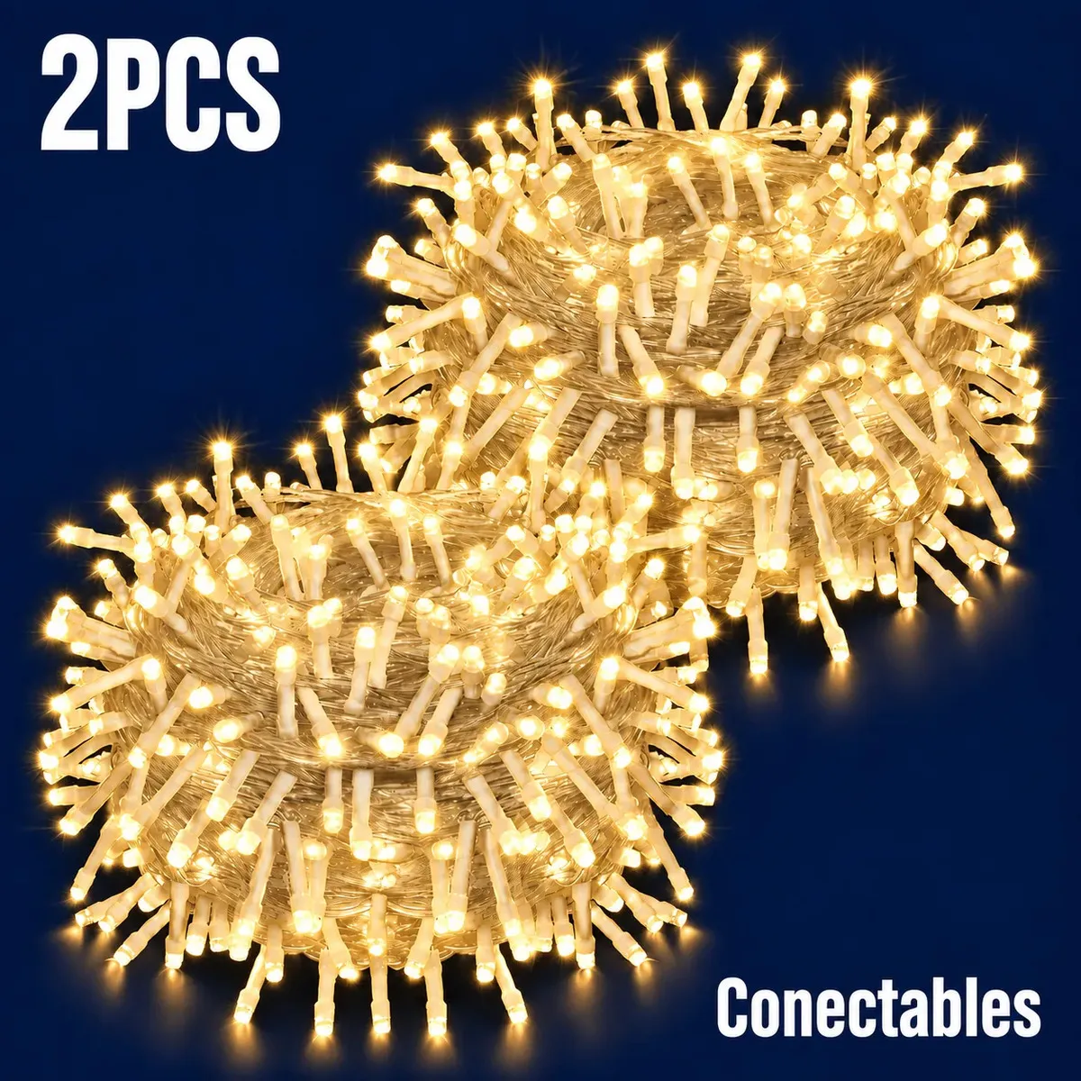 Serie de Luces para Navidad Paquete 2 pzs color Blanco Calido de 10 m con 200 LED de 8 Modos Decoracion Navideña